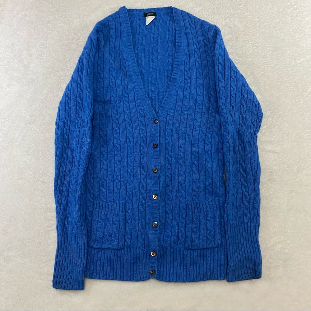 J. CREW Sweater Sz M Knit Blue Merino Wool Cashmere Angora Rabbit Hair Cardigan